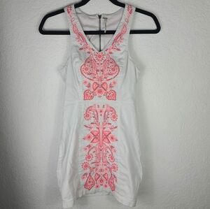Free People X-Small Sleeveless Pink Embroider Zip Back Floral Off White Dress